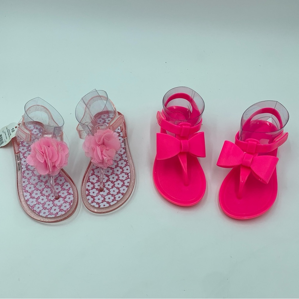 LOT OF 2 Toddler Girl Jelly T-Strap Thong Sandals NWT Pink sz 10